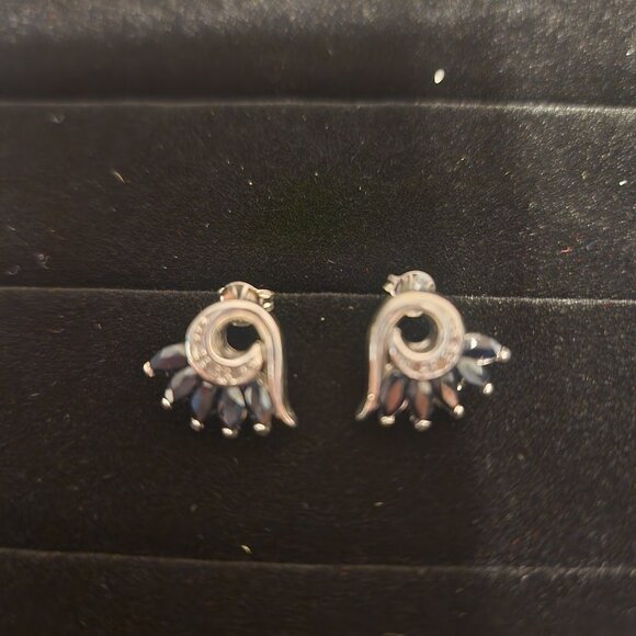 Sapphire & Diamond Petal Earrings, White Gold Rhodium over Sterling Silver - Picture 2 of 8